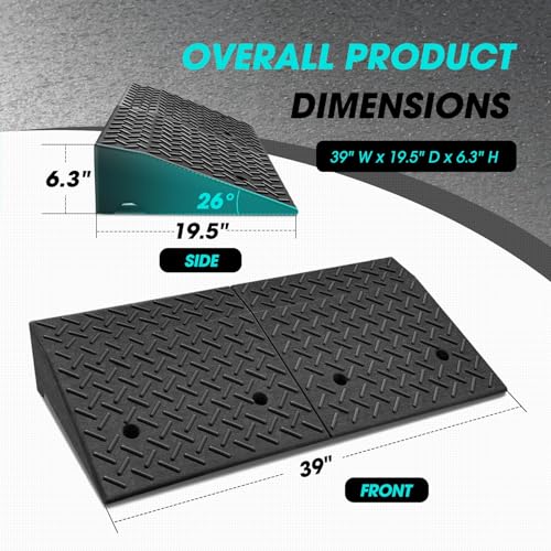 6.3" Rise Rubber Curb Ramp Heavy Duty Loading Driveway Ramp Threshold Ramp 39" W x 19.5" D x 6.3" H for Loading Dock