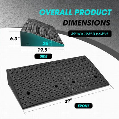 6.3" Rise Rubber Curb Ramp Heavy Duty Loading Driveway Ramp Threshold Ramp 39" W x 19.5" D x 6.3" H for Loading Dock