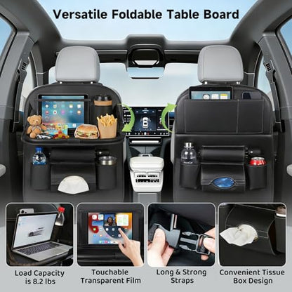 Car Seat Back Organizer with Foldable Table Tray Back of Seat Car Organizer with Touch Screen Phone Holder Premium Pu Leather Material for Kids