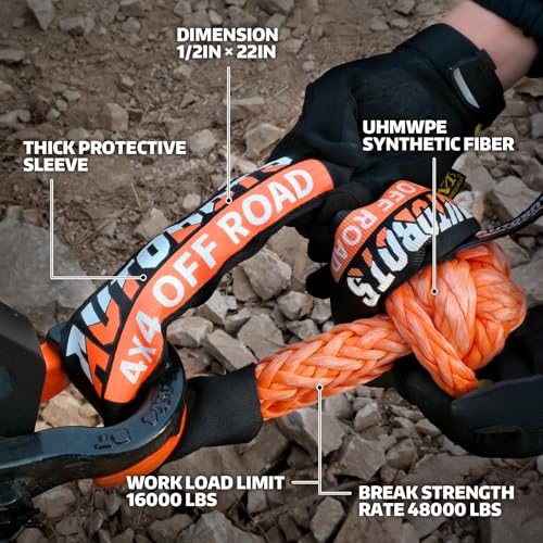 Kinetic Recovery Rope 1" x 20ft Tow Rope with 2 Soft Shackles (20 Foot)