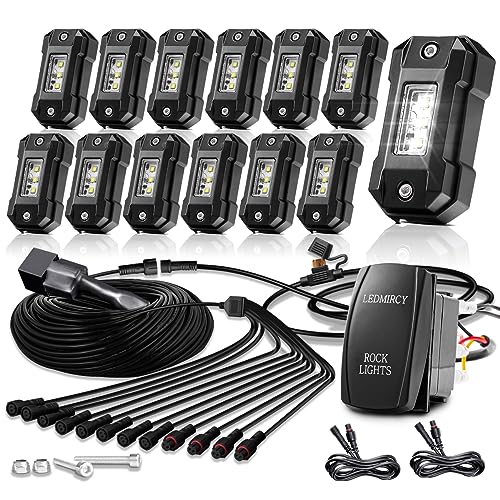 Rock Lights LEDMIRCY R4 Pure White Rock Lights with Wire Harness for Trucks (12 Count)