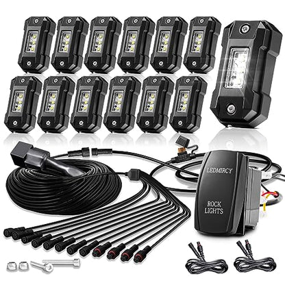 Rock Lights LEDMIRCY R4 Pure White Rock Lights with Wire Harness for Trucks (12 Count)