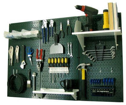 Pegboard Organizer 4 ft. Metal Pegboard Standard Tool Storage Kit with Green Toolboard and White Accessories