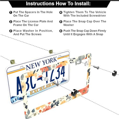 Colorful Floral Flowers License Plate Frames