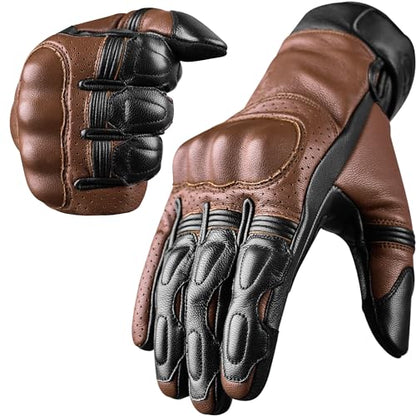 Leather Motorcycle Motorbike Knuckle Protection Powersports Gloves
