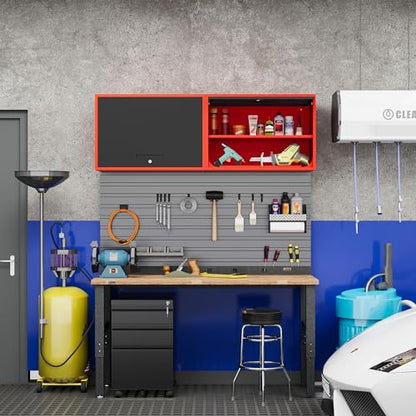 Metal Storage Cabinet Black Red Wall Cabinets with Shelf and Locking Door