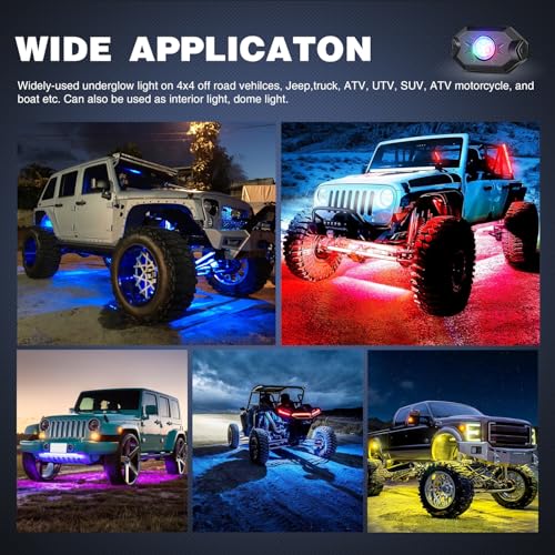 RGB LED Rock Lights Kit 6PCS Bluetooth App Control Multicolor (6 Count)