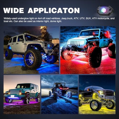 RGB LED Rock Lights Kit 6PCS Bluetooth App Control Multicolor (6 Count)