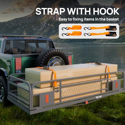 60''X 24''X14'' Folding Hitch Mount Cargo Carrier Basket with Stablizer and Straps