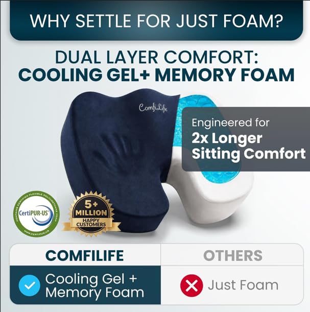 Extra Large Gel & Memory Foam Seat Cushion