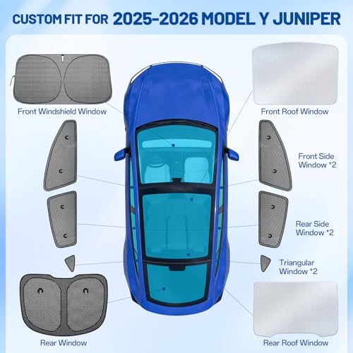 10PCS Sunshade Roof & Full Windshield Side Window for Tesla Model Y Juniper