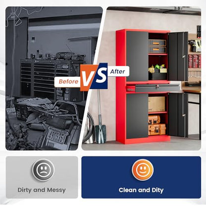 Metal Garage Storage Cabinet with Locking Doors and Adjustable Shelves