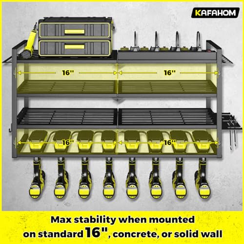 Power Tool Organizer with Charging Station.Garage 8 Drill Holder Built in 8 Outlets Power Strip