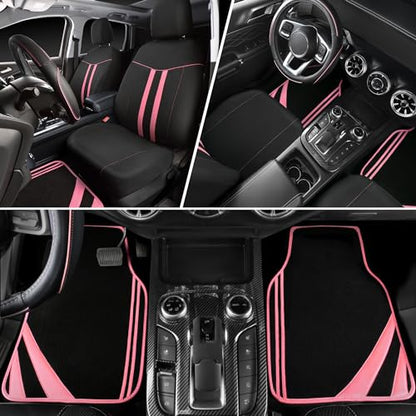 Car Seat Covers Full Set for Women Girls with Waterproof Car Floor Mats