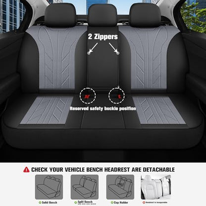 Luxury Faux Leather&Fabric Car Seat Covers Full Set with Breathable 3D Foam Back Support (5 Count)