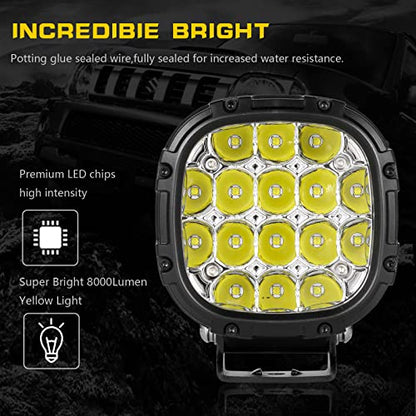4 Inch Pair 160W Round LED Offroad Lights Super Bright Driving Offroad Pod Lights Fog Lights Work Light Bumper Light Pods with Amber Covers Wiring Harness for Pickup Trucks SUV UTV ATV (2 Count)