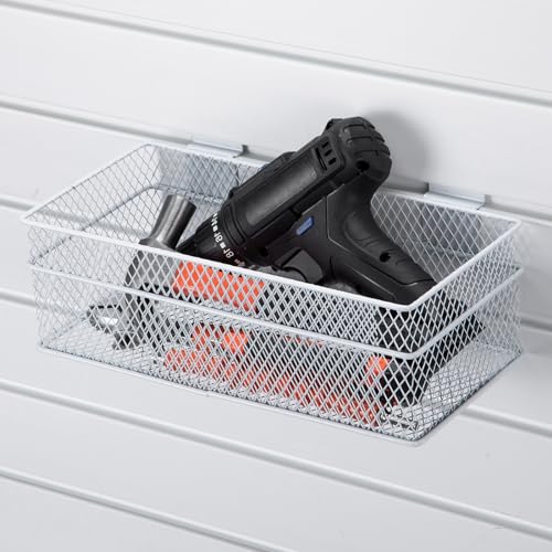 4 Pcs Slatwall Basket Set Ventilated Metal Slatwall Basket Hanging Wire Bins Wall Mounted Accessories for Panel Garage Storage Display Organizing (4 Count)