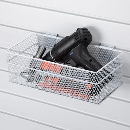4 Pcs Slatwall Basket Set Ventilated Metal Slatwall Basket Hanging Wire Bins Wall Mounted Accessories for Panel Garage Storage Display Organizing (4 Count)