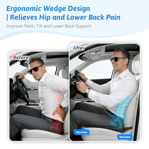 Wedge Car Seat Cushion for Better Visibility & Sciatica Pain Relief