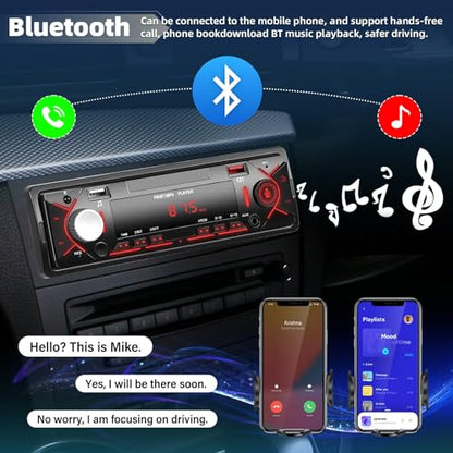Single Din Car Stereo with Bluetooth 5.0 Hands Free Calling Digital Car Stereo Receiver FM Radio Car Mp3 Player Audio Multimedia System with 2 USB