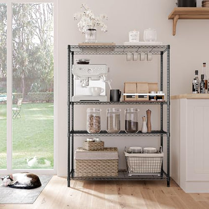 1400 LBS Garage Black Shelving Wide Storage Shelves 4 Tier Adjustable Heavy Duty Metal Wire Rack Standing Shelf Unit for Kitchen Office College Dorm Garage Warehouse 15.8" x 45.8"x 59.4"