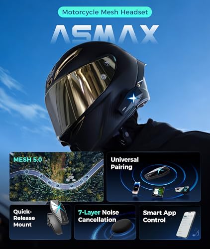 ASMX F1s Motorcycle Bluetooth Headset with Smart Voice Control
