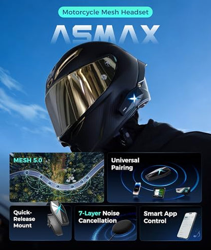 ASMX F1s Motorcycle Bluetooth Headset with Smart Voice Control