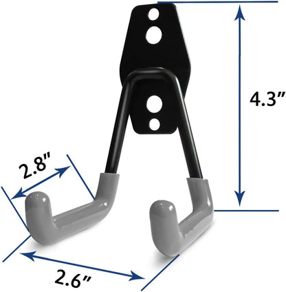2 Pack Garage Storage Utility Hooks，Garage Garden Tool Organizer，Steel Wall Mount Hooks, Garden Small U Hooks (Black) (Gray)
