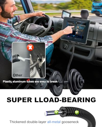 Tablet Holder for Car or Truck Seat Rail Mount Long 19.7" Gooseneck Arm Heavy Duty Car Floor Tablet Stand for iPad Pro 12.9 Air Mini