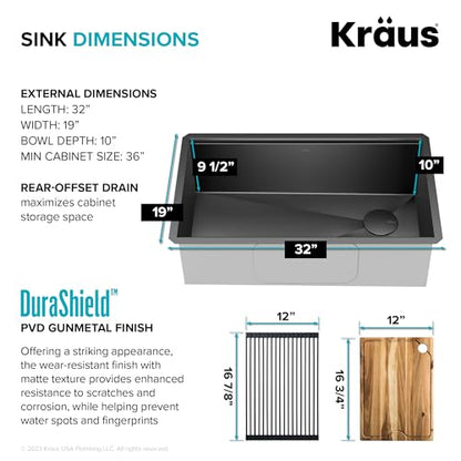 Gunmetal 32 in 16 Gauge Undermount Kitchen Sink KWU110