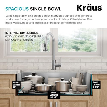 Stainless Steel 33 in 18 Gauge Undermount Sink KHU640