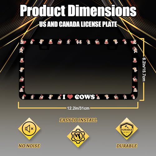 Stainless Steel Cute I Love Cows License Plate Frame 12.3 x 6.3 Inch