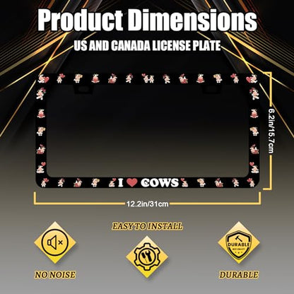 Stainless Steel Cute I Love Cows License Plate Frame 12.3 x 6.3 Inch