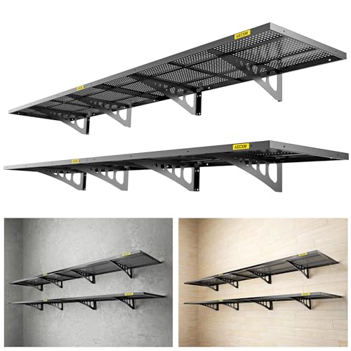 4 Pack 1.64x4ft Adjustable Garage Wall Shelving 1120lbs Load Capacity Heavy Duty Wall Mounted Storage Shelf Metal Floating Shelves for Garage (4 Count)