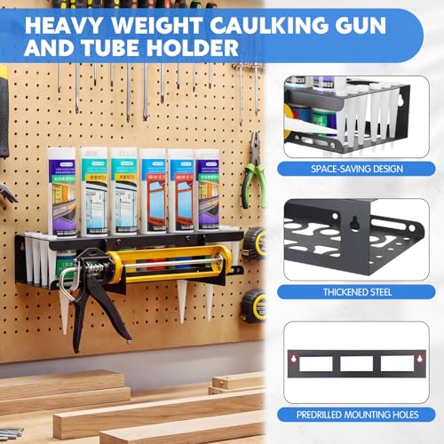 1 Pack Caulking Tube and Gun Holder 12 Slot 15.86 x 9.87x 3.34 Inch Caulking Gun Storage Rack with Horizontally Base Sealant Organizer for Garage Workshop Work Van Wall Mounted Tube Nozzle
