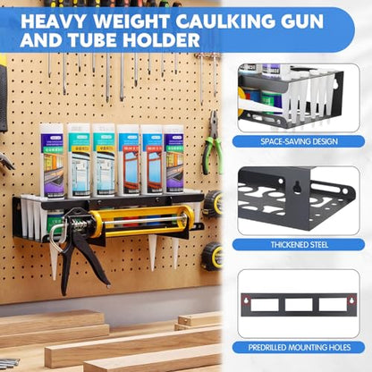1 Pack Caulking Tube and Gun Holder 12 Slot 15.86 x 9.87x 3.34 Inch Caulking Gun Storage Rack with Horizontally Base Sealant Organizer for Garage Workshop Work Van Wall Mounted Tube Nozzle