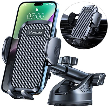 3-in-1 Phone Mount for Car [2025 Most Stable and Flexible Suction Cup] Vent Dashboard Windshield Cell Phone Holder Car Fit for iPhone, Samsung, All Phone