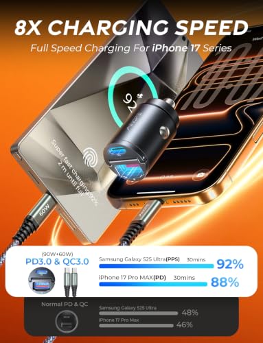 90W Car Charger USB C Fast Charge