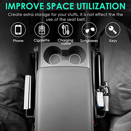 2 Set Car Seat Gap Filler Organizer Compatible for Tesla Model 3 Y X S Accessories Auto Console Side Extra Storage Boxes Seat Crevice Storage Box Leather Upgrade Front Seat Storage