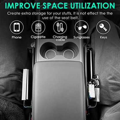 2 Set Car Seat Gap Filler Organizer Compatible for Tesla Model 3 Y X S Accessories Auto Console Side Extra Storage Boxes Seat Crevice Storage Box Leather Upgrade Front Seat Storage