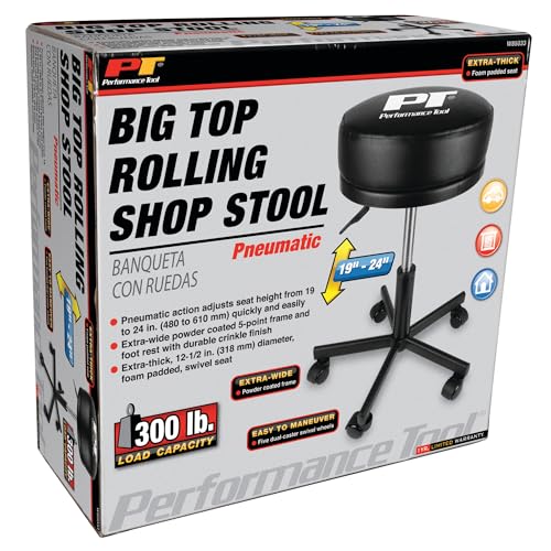 W85033 Pneumatic Rolling Shop Stool with Wheels