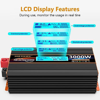 3000 Watt Pure Sine Wave Power Inverter 24V DC to 110V 120V Converter for Family RV Off Grid Solar System Car with Type