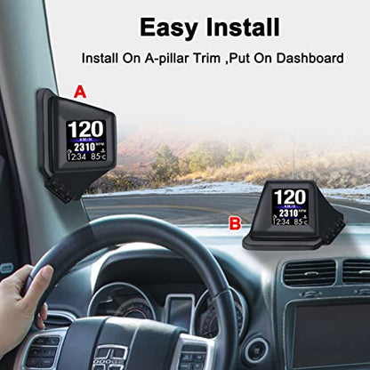 Head Up Display for Car Digital Speedometer Display GPS+OBD2 Dual System Smart Gauge MPH Clock RPM Over Speed Alarm Odometer for All Vehicle