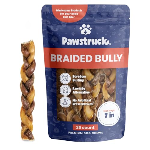 Natural 7” Braided Bully Sticks for Dogs (25 Count)
