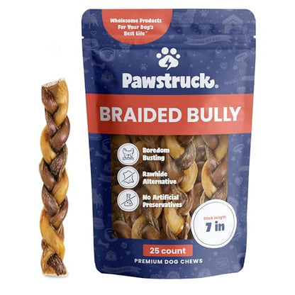 Natural 7” Braided Bully Sticks for Dogs (25 Count)