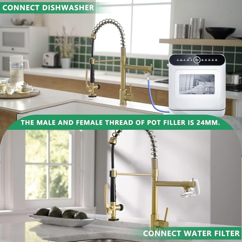 Commercial Brushed Gold Kitchen Faucet with Pull Down Sprayer