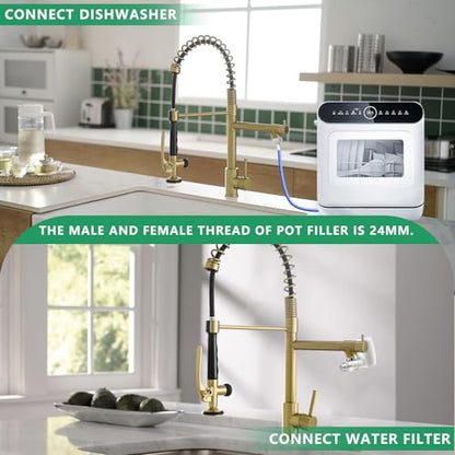 Commercial Brushed Gold Kitchen Faucet with Pull Down Sprayer
