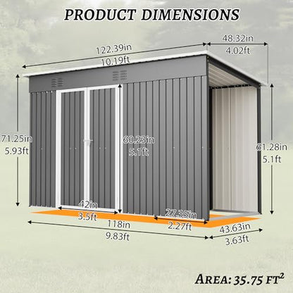 4'x10' Metal Shed Outdoor Storage Shed