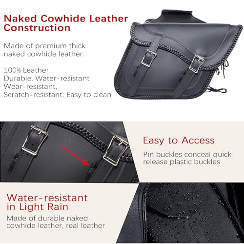 Naked Cowhide Leather Motorcycle Saddle Bags Studded Throw Over Saddlebags (2 Count)