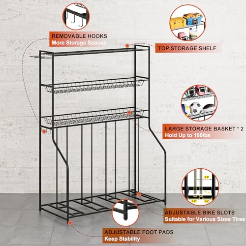4 Bike Stand Bike Rack Garage with 3